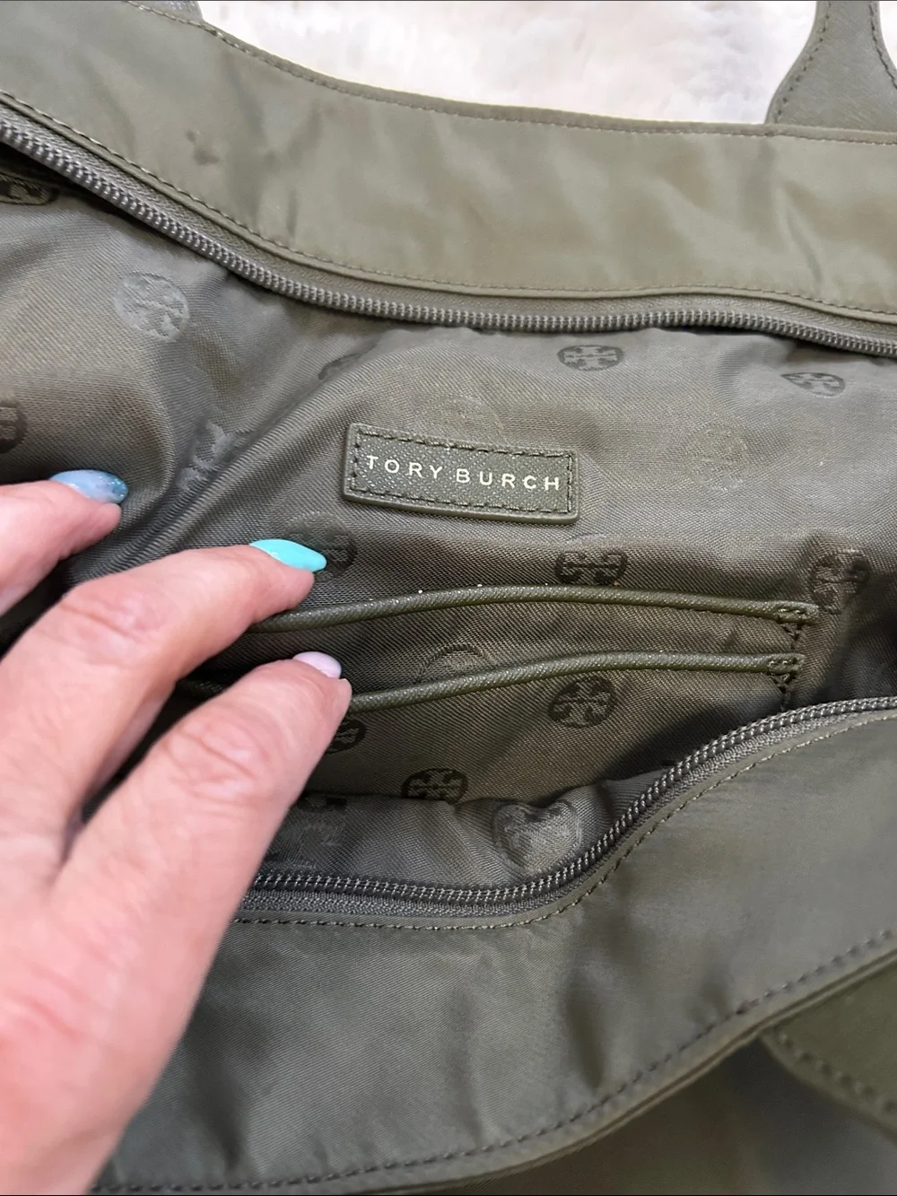 Tory Burch Ella Nylon Packable Tote Olive